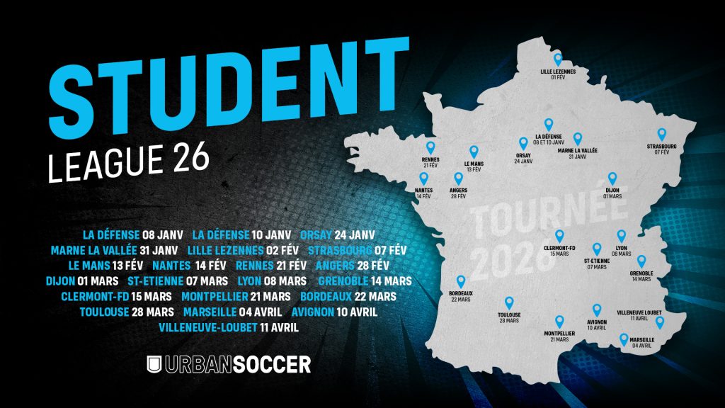 Date pour le tournoi student league en 2026 dans les centres UrbanSoccer